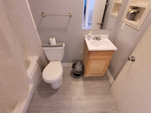 Sèche-cheveux, serviettes fournies, savon, papier toilette