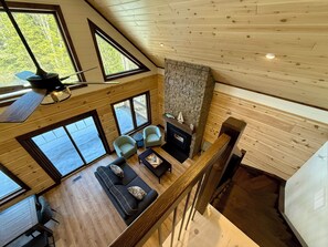 Smart TV, fireplace, foosball, books