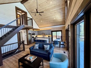 Smart TV, fireplace, foosball, books