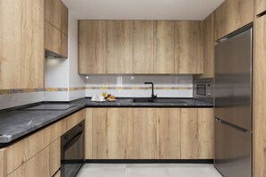 Fridge, microwave, oven, toaster