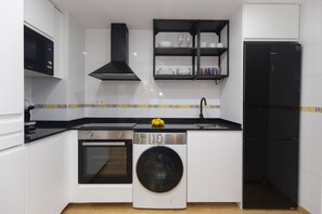 Fridge, microwave, oven, toaster