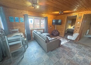Living area - Open plan lodge with two doubles, both with TV/DVD. (Brecon Beacons National Park,)