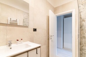 Regadera, secadora de cabello, bidet, toallas