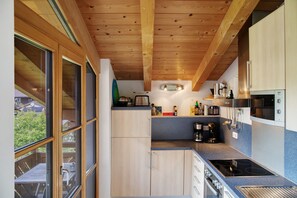 Fridge, microwave, oven, stovetop - Apartment 'Gallist' with Mountain View, Balcony and Wi-Fi (Oberammergau)