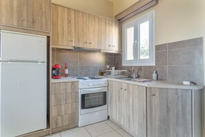 Fridge, oven, stovetop, coffee/tea maker