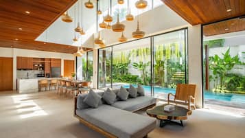 Luxury-Villa, 4 Schlafzimmer, Terrasse, Poolblick | Wohnzimmer