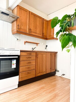 Fridge, microwave, oven, coffee/tea maker