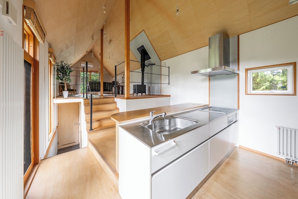 Full-size fridge, microwave, stovetop, toaster