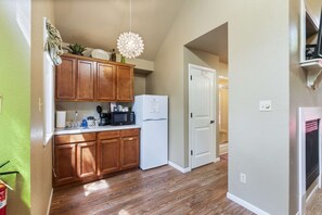 Fridge, microwave, coffee/tea maker