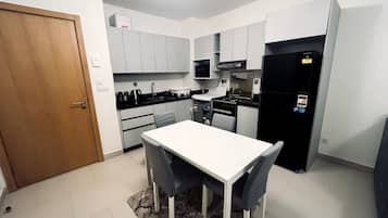 Fridge, microwave, oven, dishwasher