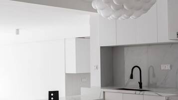 Fridge, microwave, dishwasher, electric kettle