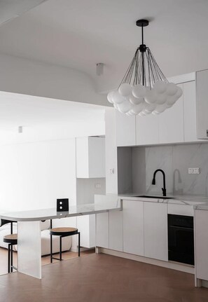 Fridge, microwave, dishwasher, electric kettle