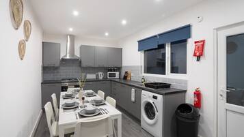 Fridge, microwave, oven, toaster