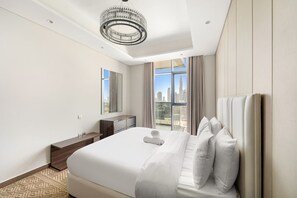 Desk, iron/ironing board, WiFi, bed sheets - Luxury 1BR w Burj Khalifa View in Business Bay (Dubai)