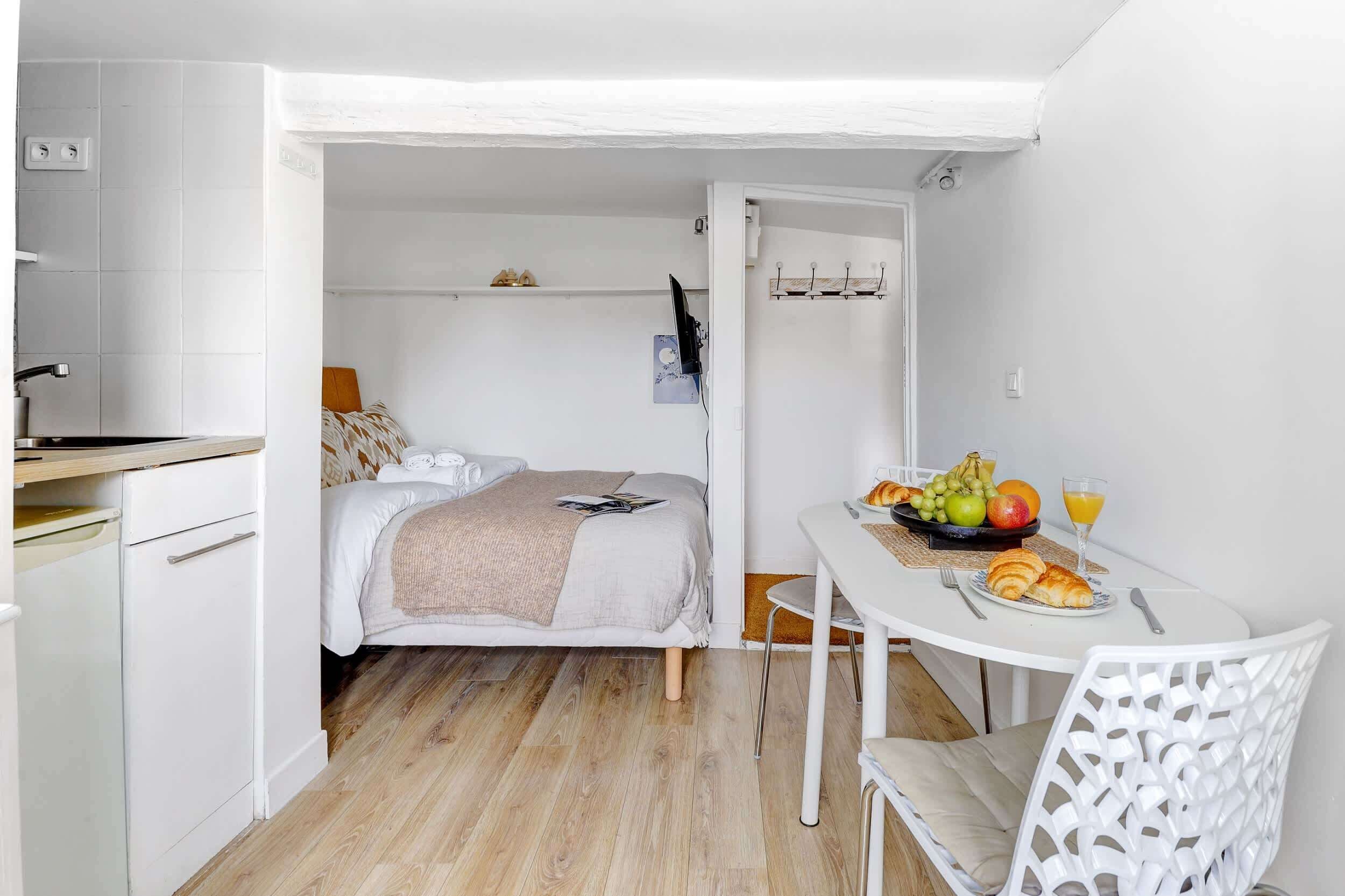 1 bedroom, desk, iron/ironing board, travel crib