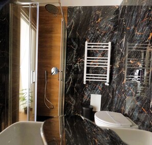 Comfort Double Room | Bathroom | Shower, hair dryer, bathrobes, slippers - BlackWoody Contemporary Rooms - Napoli Centro Storico (Naples)