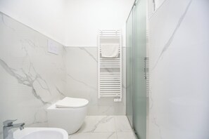 Ducha, secador de pelo, bidé y toallas