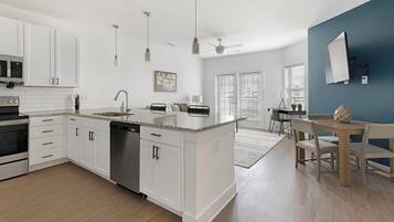 Fridge, dining tables