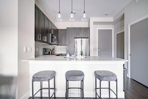 Fridge, dining tables