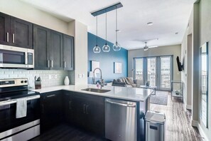 Fridge, dining tables