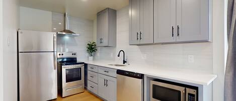 Fridge, microwave, oven