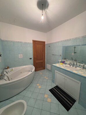 Une salle de bain avec une baignoire, un lavabo et une douche.