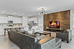 Télévision, cheminée, jeux vidéo