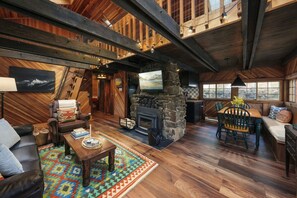 Smart TV, fireplace, video games, DVD player