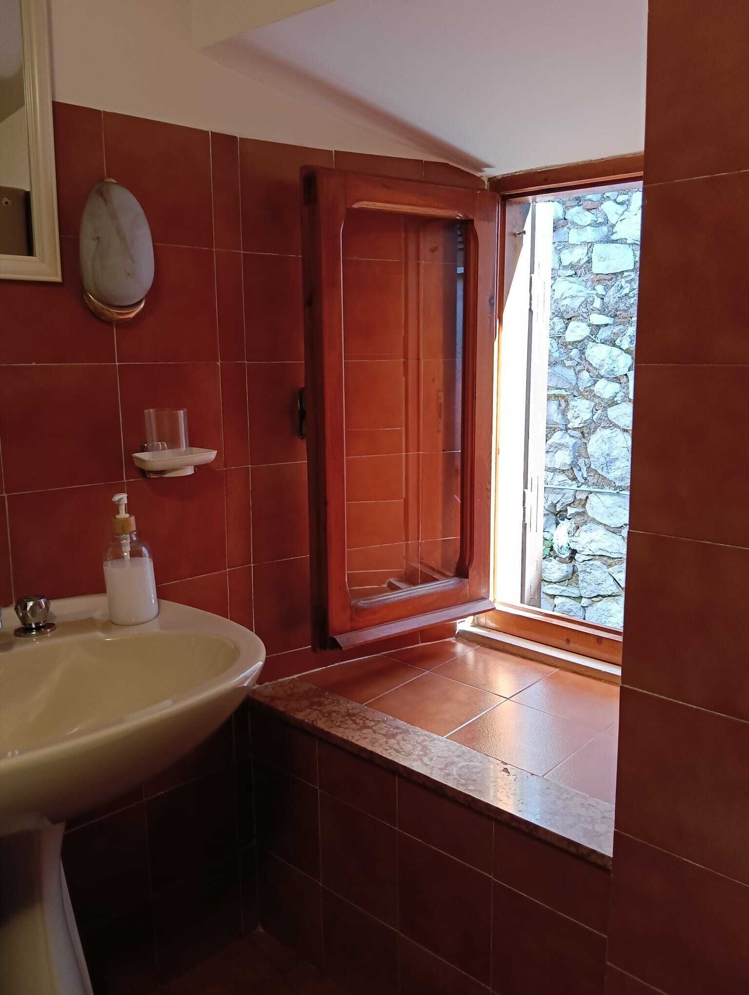 Hair dryer, bidet, towels, soap