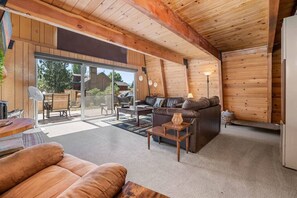 Televisión, chimenea y estéreo 