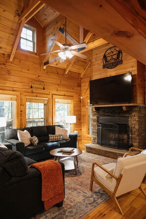 TV, fireplace