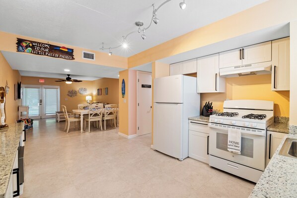Fridge, microwave, oven, dishwasher