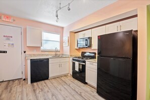 Fridge, microwave, oven, dishwasher