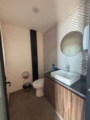 Secador de pelo, toallas, jabón, papel higiénico