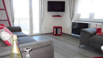 TV, DVD player, stereo