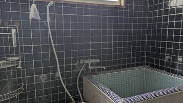 Separate tub and shower, hair dryer, towels, soap