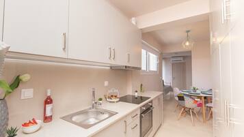 Fridge, oven, stovetop, cookware/dishes/utensils
