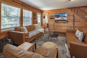 Smart TV, fireplace, video games, DVD player