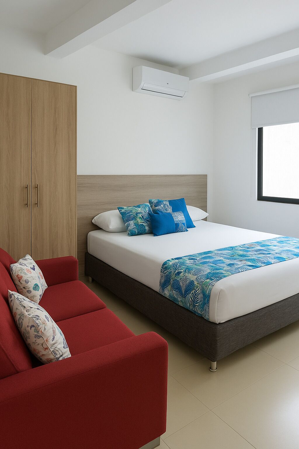 Chambre Double | Espace de travail pour ordinateur portable, rideaux occultants