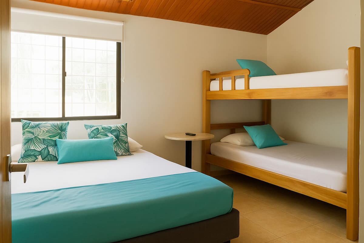 Habitació quàdruple familiar | Espai de treball apte per a portàtils i cortines opaques