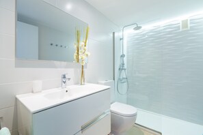 Douche, séchoir à cheveux, serviettes fournies