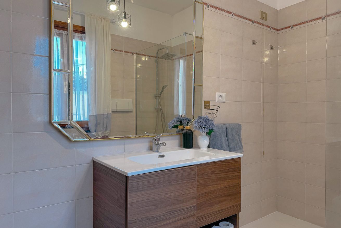 Hair dryer, bidet, towels, soap