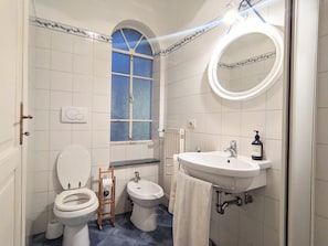Douche, sèche-cheveux, bidet, serviettes fournies
