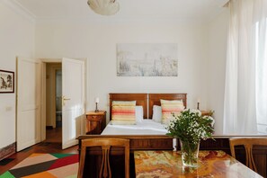 1 bedroom, desk, iron/ironing board, travel cot