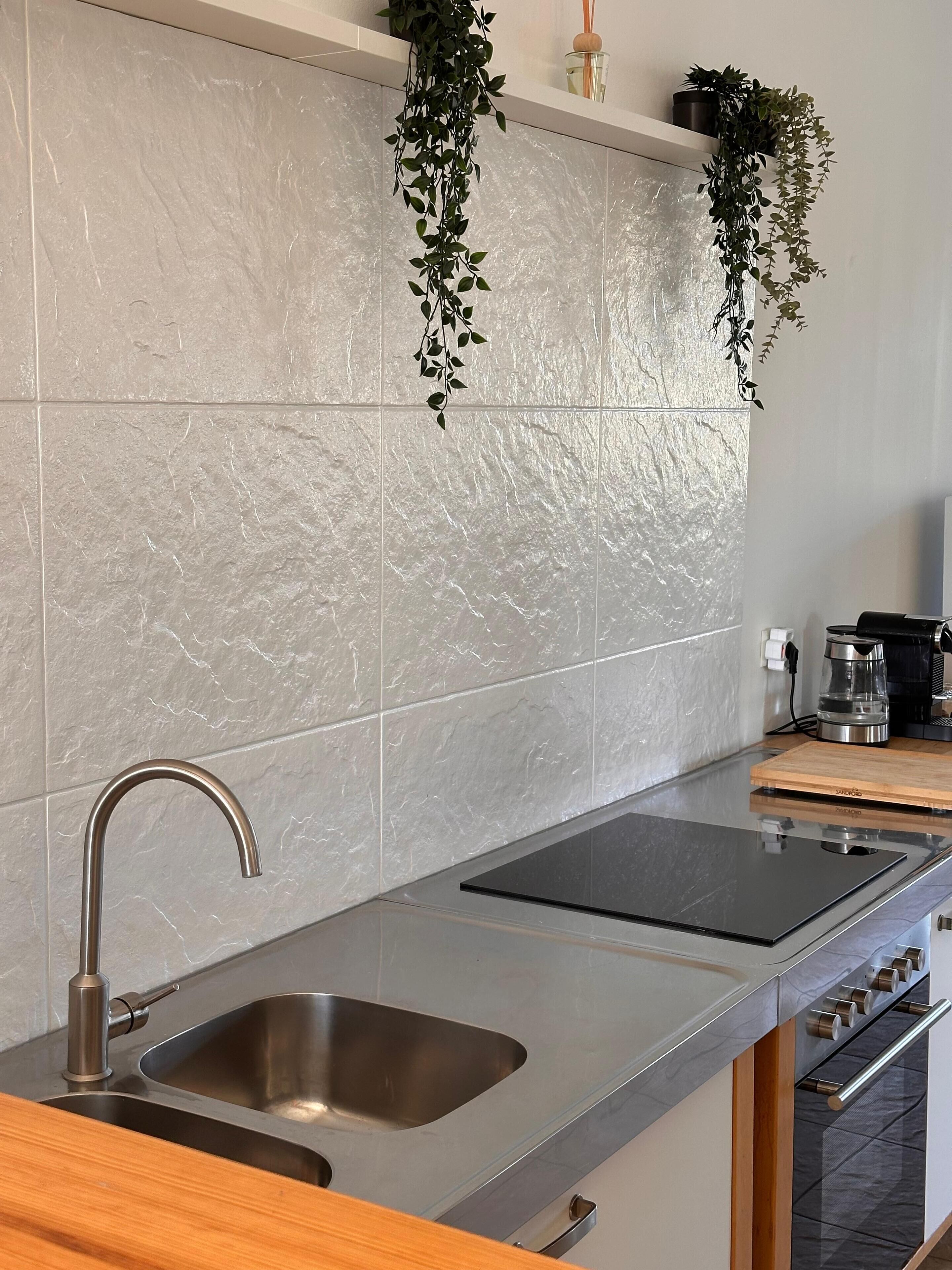 Fridge, oven, stovetop, coffee/tea maker