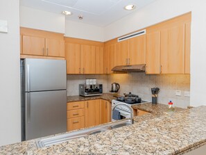 Fridge, microwave, oven, electric kettle