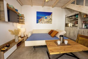 Deluxe Villa, City View | Living area - New Lux Misilia Suite & Prive Jacuzzi (Santorini)