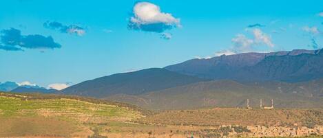 A mountainous landscape with a clear sky.