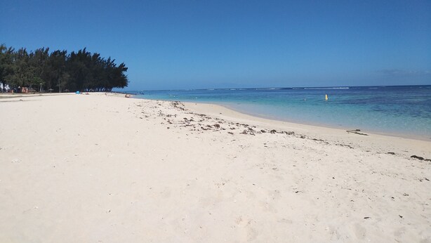 A wide sandy beach with clear blue water and a few trees in the background. - Charming 2-bedroom apartment with AC, WiFi in Flic en Flac, 2 minutes from beach (Flic en Flac)