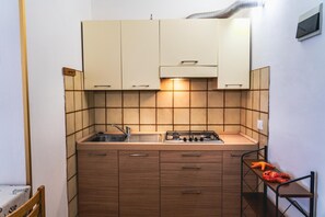 Fridge, microwave, high chair, cookware/dishes/utensils